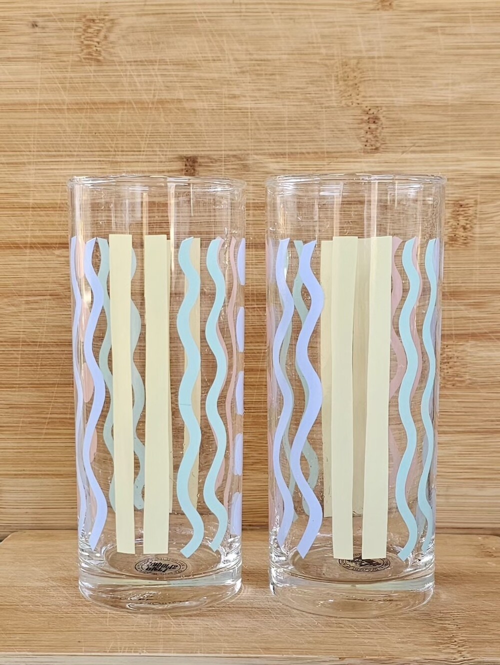 Set of 2 Vintage Pier 1 Imports Ocean 11.5 Tall Slender,Pastel Drinking Glasses